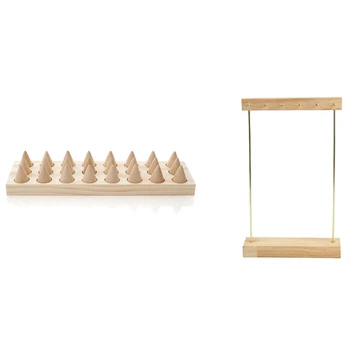 

1Pcs Wooden Finger Type 24 Ring Ring Display Tray & 1Pcs Wooden Hanging Earrings Necklaces Bracelets Storage Shelf