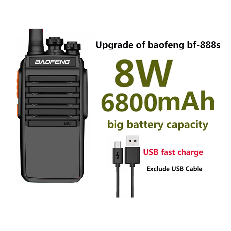 

Walkie talkie Upgrade bf-888s baofeng 8W 6800mah with 400-470MHz UHF radio Comunicador CB Radio Two Way Radio ham hf transceiver