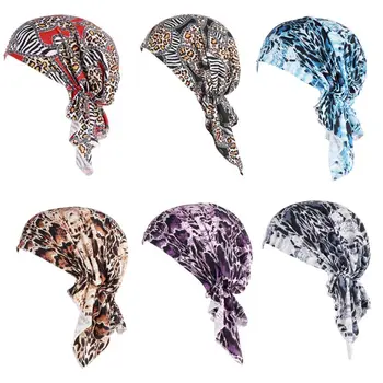 

Retro Leopard Printed Beanie Turban Hat Womens Cotton Bandana Pre-Tied Chemo Hat Cancer Patients Elastic Head Scarf