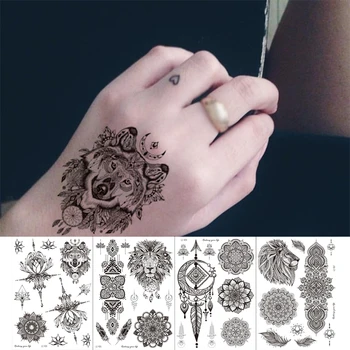 

Waterproof Temporary Tattoo Sticker Wolf Fake Tatoo For Women Girl Water Transfer Mandala Lotus Tattoos Stickers Tatouage
