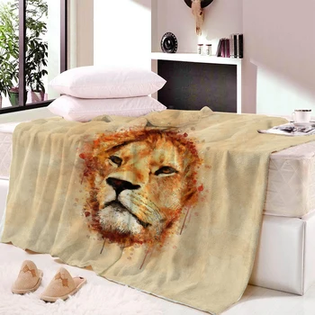 

Custom DIY Print Lion Fleece Blankets For Beds Dreamcatcher Linen Blanket Watercolor Animal Sherpa Blanket Moon Plush Bedspread