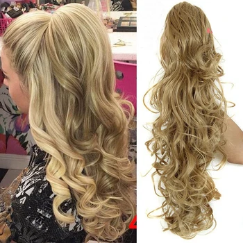 

LISI GIRL Synthetic Women Claw on Ponytail Clip in Hair Extensions Wavy Curly Style Pony Tail Hairpiece Brown Blonde Hairstyle