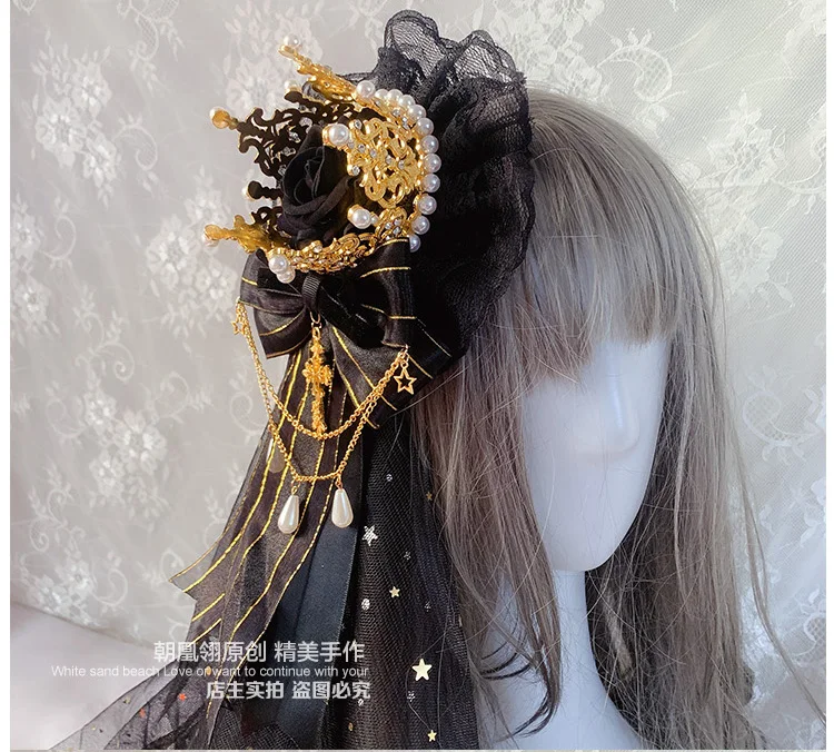 ゴシックロリータの王冠,オリジナル,手作り,ダークヘアスタイル 