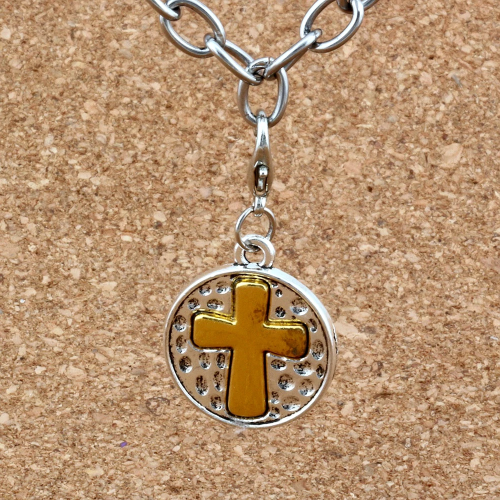50Pcs Crucifix Cross Religion Alloy Charms Bead With Lobster Clasp Fit Bracelet DIY  Jewelry 19.5x36mm A-265b