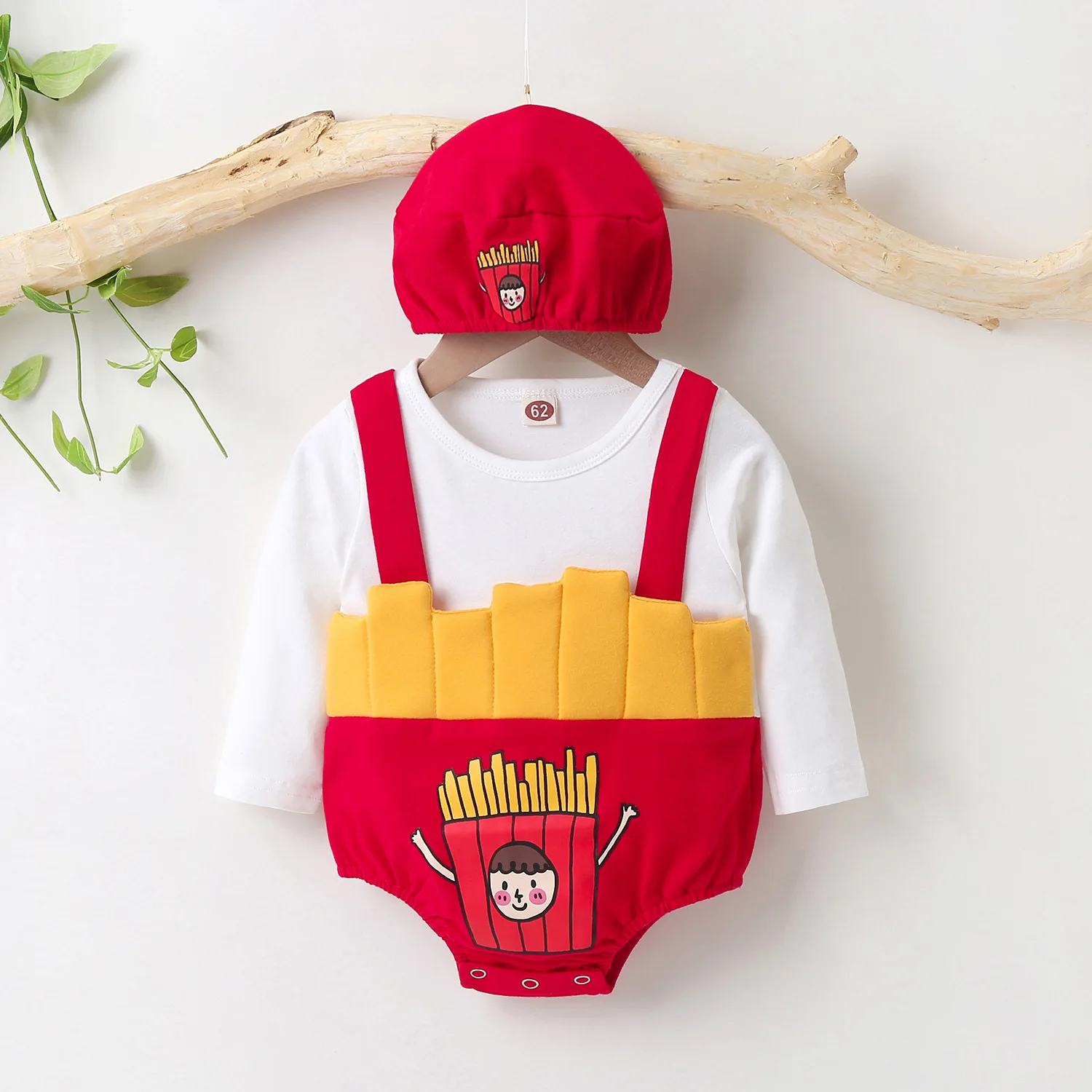

Baby Boy Girls Clothes Winter Cute French Fries Pattern Romper with Hat Newborn Fashion Warm Kids Outfits Infant Clothing