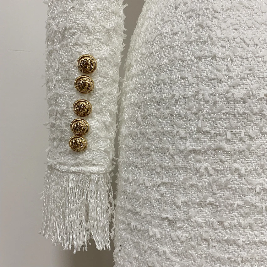 Wholesale SQtHi HIGH QUALITY Newest 2019 Designer Runway Dress Women's Long Sleeve Metal Lion Buttons Fringed Tweed Tassel Dress Wholesale SQtHi HIGH QUALITY Newest 2019 Designer Runway Dress Women's Long Sleeve Metal Lion Buttons Fringed Tweed Tassel Dress