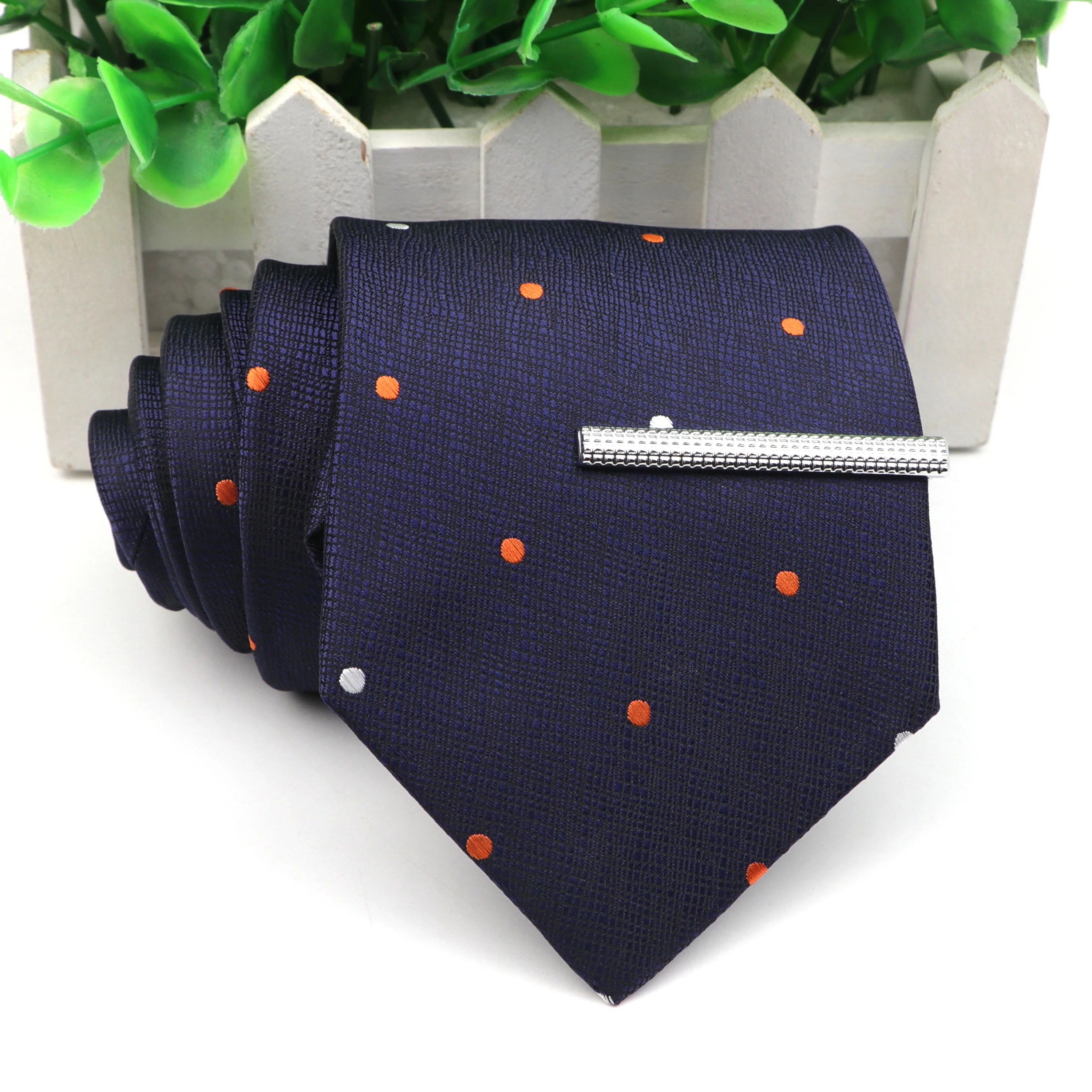 

Tie Set Fashion Formal Dot Necktie Clip Men Business Party Banquet Ties Silver Chrome Stainless Steel Clips Cool Match Hot