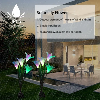 

IP65 Waterproof Lawn LED Solar Lily Lights Colorful Simulation Festive Lamp Solar Bollard Light Led Solar Stick Lights 2pcs
