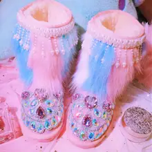 Женская обувь; женские ботинки; зимние ботинки; коллекция года; Новинка; зимняя обувь ручной работы; обувь из хлопка на плоской подошве со стразами и жемчужинами; X113