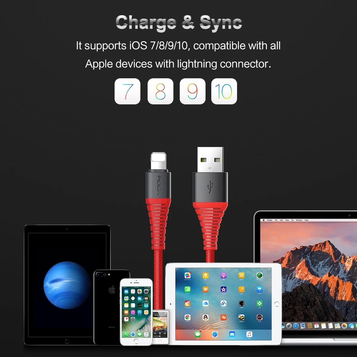 Rock для USB защитный кабель зарядное устройство для iPhone xs max xr x 8 7 6s plus 5 apple ipad pro Кабель для быстрой зарядки данных 1 м 2 м 8 pin 2A