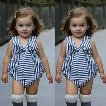 

Sweet Newborn Kids Baby Girls Sleeveless Striped Romper Jumpsuit Clothes Outfits