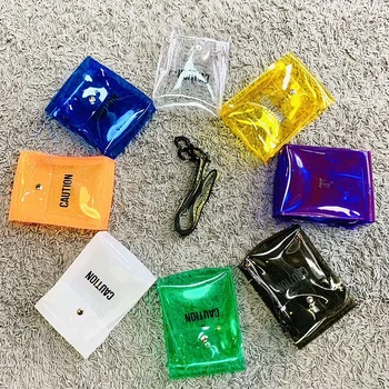 

Summer Cartoon Rabbit Clear Shoulder Bags Couple Waterproof Japanese Caution Letter Transparent Bag Unisex PVC Sport Purse