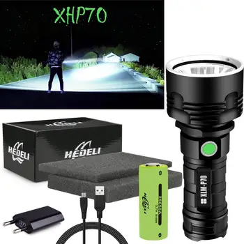 

300000lm powerful led flashlight xhp70 flash light xml l2 LED torch rechargeable USB waterproof 18650 OR 26650 Torch hand lamp