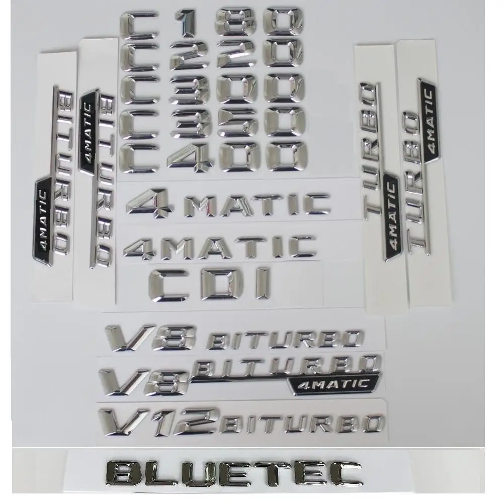 3D хромированные серебряные буквы для Mercedes Benz W204 W205 C180 C200 C220 C230 C240 C250 C260 C280 C300 AMG CDI