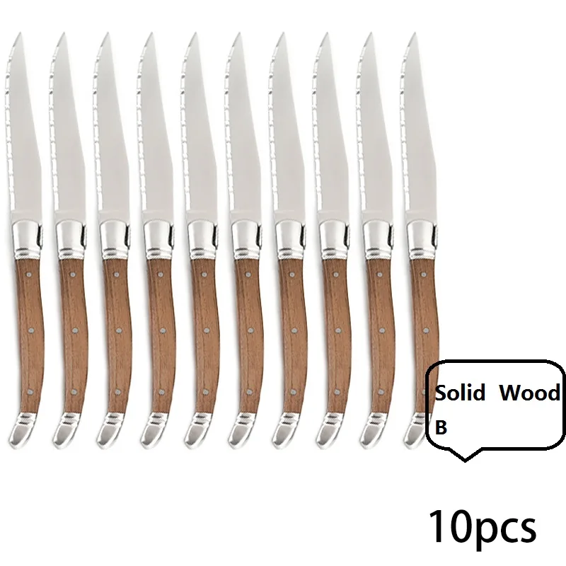 10pcs Solid Wood B 9 ''ножи для стейка стиль laguiole столовые ножи с деревянной ручкой японский набор посуды из нержавеющей стали кухонные столовые приборы Рождественский подарок - Цвет: 10pcs Solid Wood B