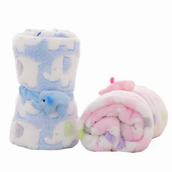 

Cute Elephant Cartoon Baby Blanket Newborn Elephant Air Conditioning Quilt Coral Velvet Pillow Quilt dual-use Baby Products