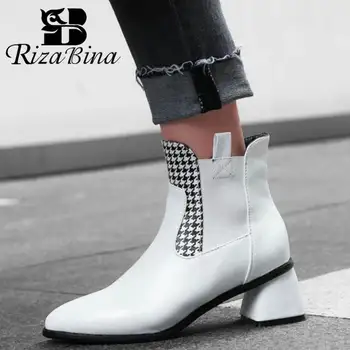 

RIZABINA Ankle Boots For Women Fashion Houndstooth High Heels Short Boots Sexy Pointed Toe Winter Office Shoes Women Size 32-43