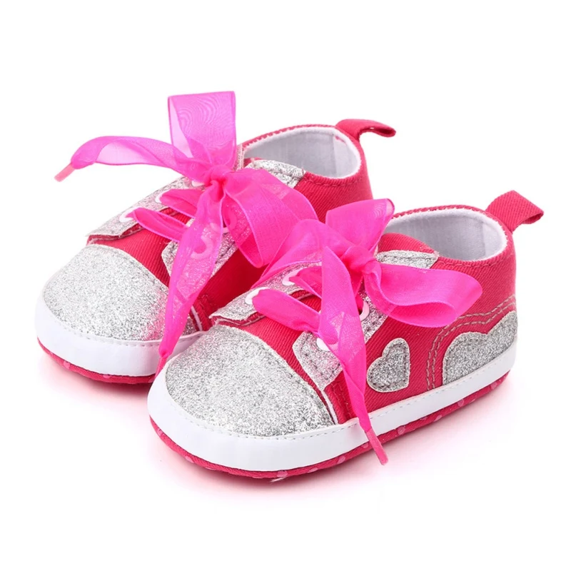 Хлопковые детские кроссовки для девочек; Повседневная дышащая Нескользящая лента с блестками и принтом сердца; удобные кроссовки на мягкой подошве - Цвет: Rose Red