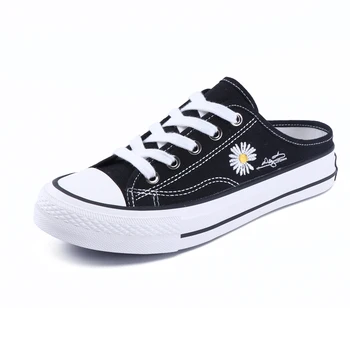 

2020 Summer Women Daisy Canvas Shoes Fashion Sneakers Round Top Slip On Women Loafers Casual Shoes Woman