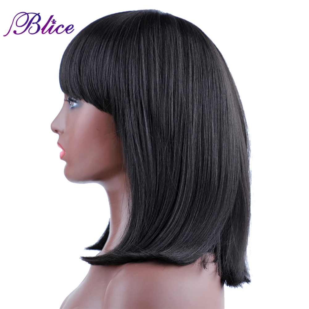 Blice прямой черный синтетический парик с челкой средней длины волосы боб парик термостойкие косплей парики для женщин