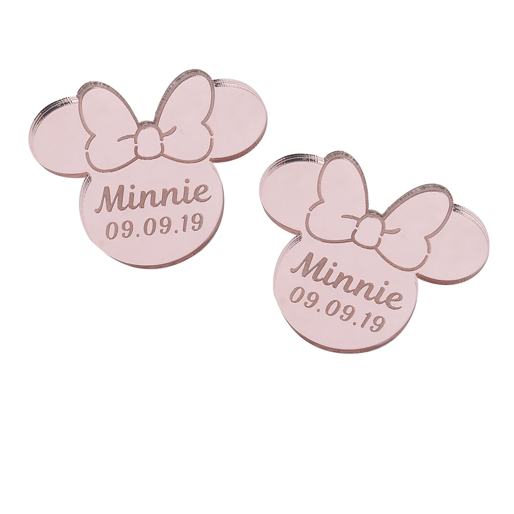 font 8 Gold Pink 20 шт персонализированное гравированное зеркало мышь Надпись Логотип, название Baby Shower бирки настольные украшения для вечеринки, дня рождения 4 см - Цвет: font 8 Gold Pink