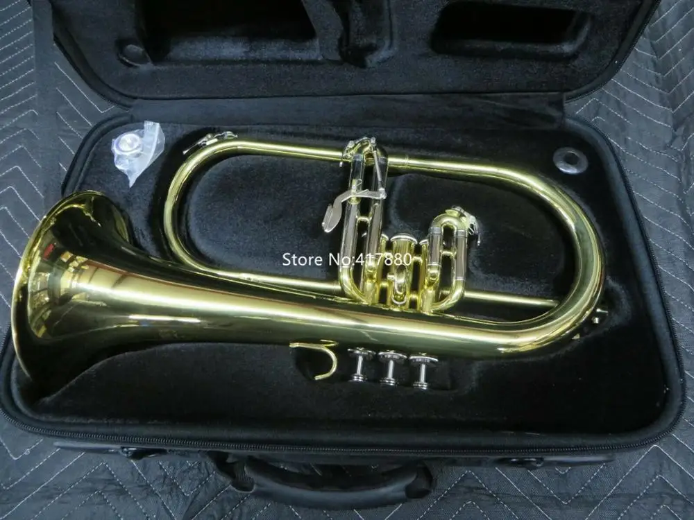 Lacquered Bb Flugelhorn Yellow Brass Bell Musical Instruments with Case Mouthpiece