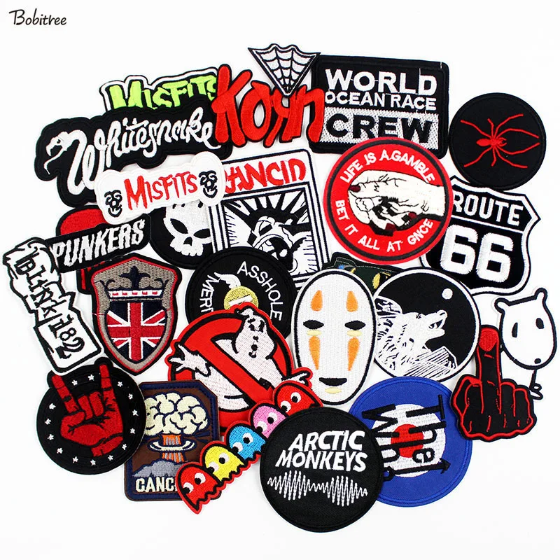 Rock Band Music Patches Badges Stripes on Clothes Jackets Ironing DIY  Applique Sewing Supplies Punk Red Stickers