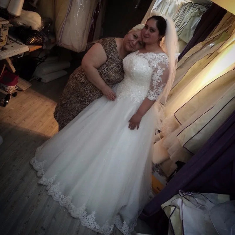 Real-Picture-Cheap-Plus-size-wedding-dress-2019-V-Neck-Half-sleeve-Vestido-De-Novia-Longo (1)