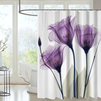 

Purple Flowers Plants Printing Polyester Waterproof Shower Curtain Toilet Partition Bathroom Bathing Screen Home Decoration