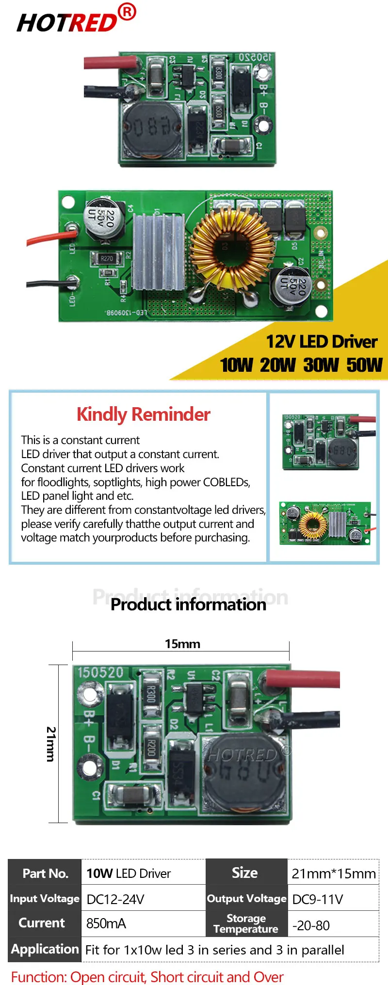 Description Picture 2 of itemDC12V-24V LED Driver 10W 20W 30W 50W High Power Driver Board Supply Constant Current LED DIY Light Lamp Lighting Transformers