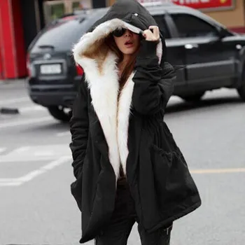

Coats And Jackets Women Winter Warm Thick Fleece Faux Fur Outwear Parka Hooded Trench Jacket Women 2018oct10