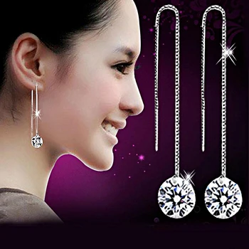 

Women Silver Plated Long Chain Drop Earrings Crystal Rhinestone Cocktail Linear Dangle Tassel Earrings For Party Jewelry