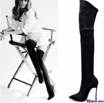 

42 Yards Black Elastic Women's Boots 12CM Heel Boots Elastic Over The Knee Boots Female Thin With Stovepipe Sexy Thigh Tip