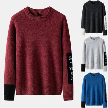 

Sweater Men's Winter Casual Stitching Color Sweater Thermal Knitted Pullovers Sweaters Мужской свитер jerseys para hombres