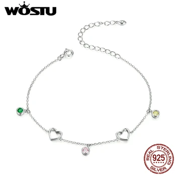 

WOSTU New Arrival 100% 925 Sterling Silver Love Heart Chain Bracelets Fashion Wedding Engagement Party Gift Jewelry FIB180