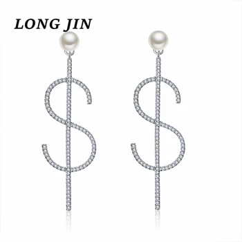 

European And American Style Creative Dollar Sign Personality Micro Inlaid Zircon Alphabet Earrings Pearl Female Earrings ZK40