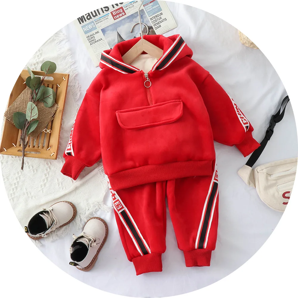 

CHILDREN'S Garment 2019 Winter China Webbing Sable Fur Hooded Two-Piece Set Brushed And Thick Hoodie Suit Fashion