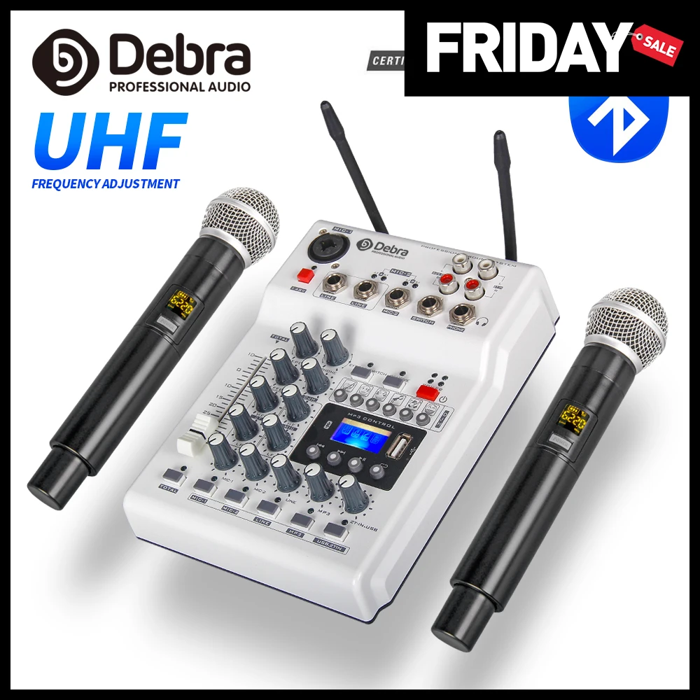 DebraAudio DJ консольный микшер звуковая карта с 2 канала УВЧ беспроводной микрофон для
