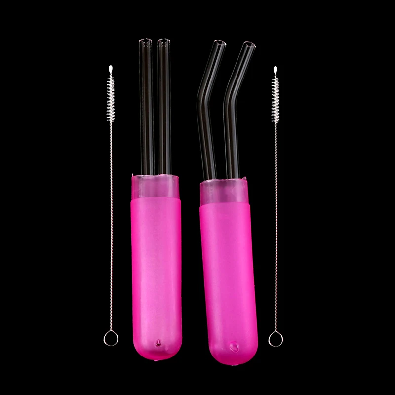 Glass straw set high borosilicate transparent glass straw straight tube elbow milk juice glass straw