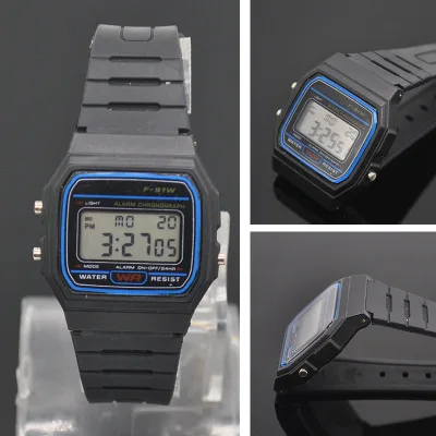 

Ultra-Thin Have Mark Non-Mark F91W Sports Children Electronic Silicone Watch Multi-functional Night Light Alarm Clock Silicone W