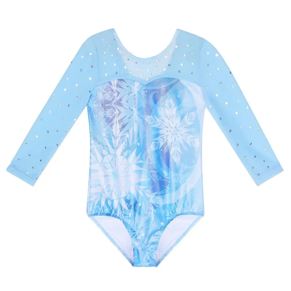 Girls Long Sleeve Gymnastics Leotard BAOHULU Sparkle Blue Snowflake Sequins Ballet Leotard Kids Athletics Costume Bodysuit children dance leotards