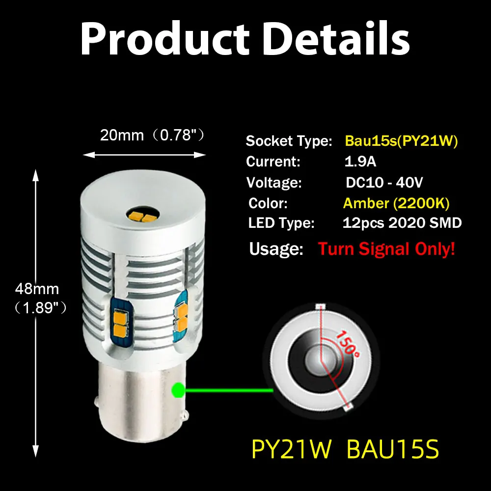 VANSSI 2x7507 Bau15s PY21W светодиодный светильник сигнала поворота встроенный резистор Canbus без ошибок нет Hyper Flash 2000lm Янтарный Желтый