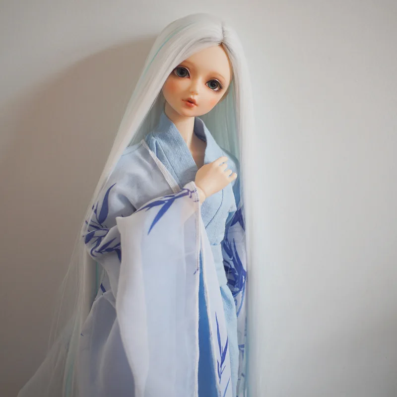 Высокое качество Bjd/SD кукольный гребень для волос-окрашенные серебро и Синий Смешанные центр-разделенные длинные прямые волосы 1/3 1/4 1/6 BJD/SD аксессуары для кукол