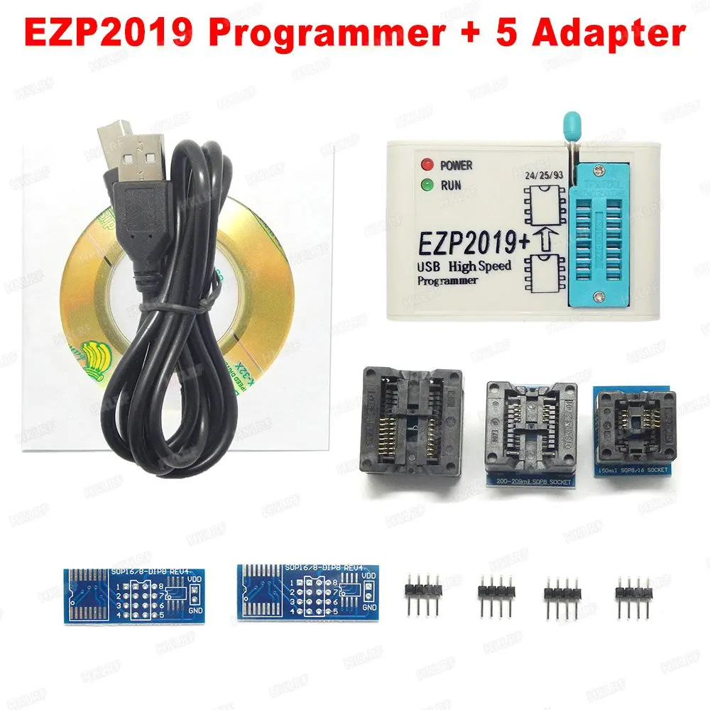 Новейшая версия EZP2019+ высокоскоростной USB SPI программист Support24 25 93 EEPROM 25 флэш-чип биос полный набор с 12 адаптером - Цвет: EZP2019  5 Adapters