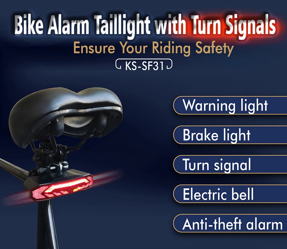 Bike Tail Light with Turn Signals Waterproof Bicycle Taillight-USB Rechargeable Ultra Bright Safety Warn Bike Brake Rear Lights smart alarm keypad