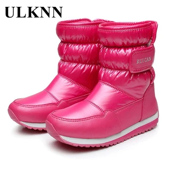 

ULKNN Kids Shoes Winter Boots For A Boy Waterproof Pu Upper Baby Girls Child Plus Velvet Thickened Footwear Non-Slip Warm