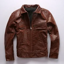 Новинка, мужская коричневая куртка из воловьей кожи, мотоциклетная кожаная куртка, Мужская модная Толстая куртка-бомбер из воловьей кожи, Россия
