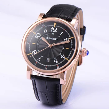 

Debert 42mm Fashion luxury leather Black Dial Automatic calendar mechanical watches 316SS rose golden case mens mechanical watch
