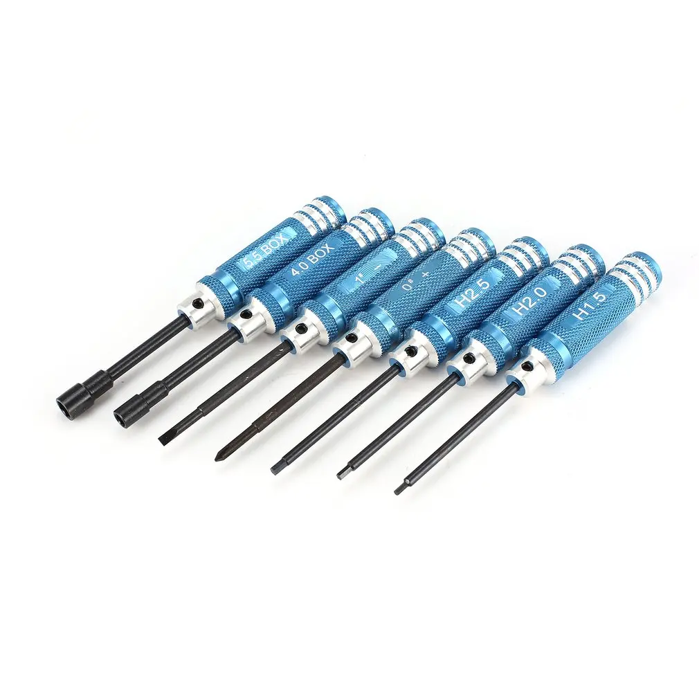 

7Pcs RC Screwdriver Kit Straight Cross 1.5 2.0 2.5mm Hex Screwdriver 4.0 5.5mm Sleeve Tools RC Helicopter Car Aircraft Drone