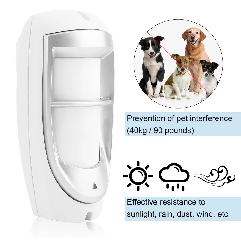 

Waterproof Pet Immunity IP45 Outdoor Digital Motion Dual PIR Detector Dual Optical Filtering Sensor System White